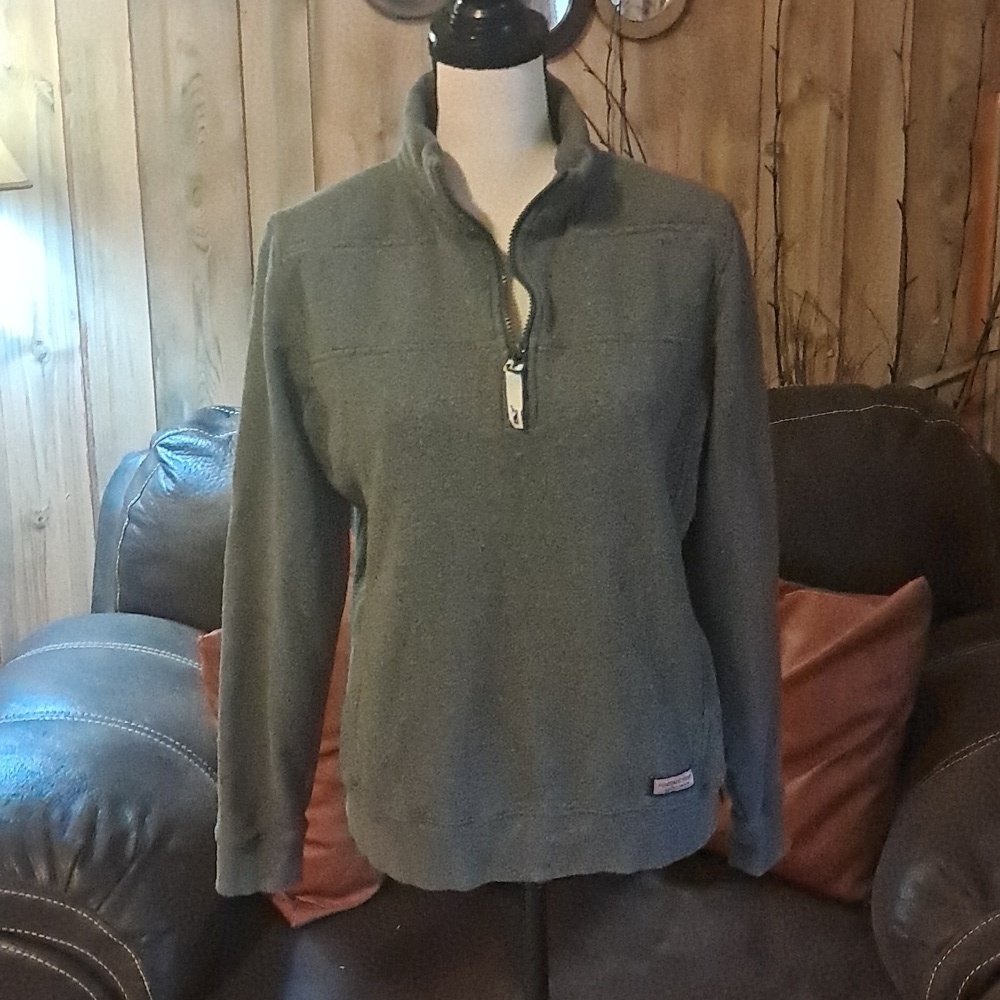 Vineyard Vines Women Shep 1/4 Zip Charcoal Grey Athleisure Coastal Preppy